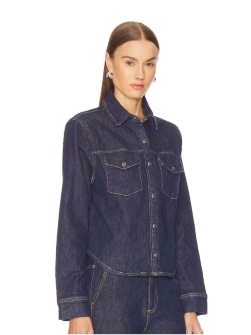 Pistola Dark Wash Denim Shirt Jacket Snap Button Cotton Top Small Cropped